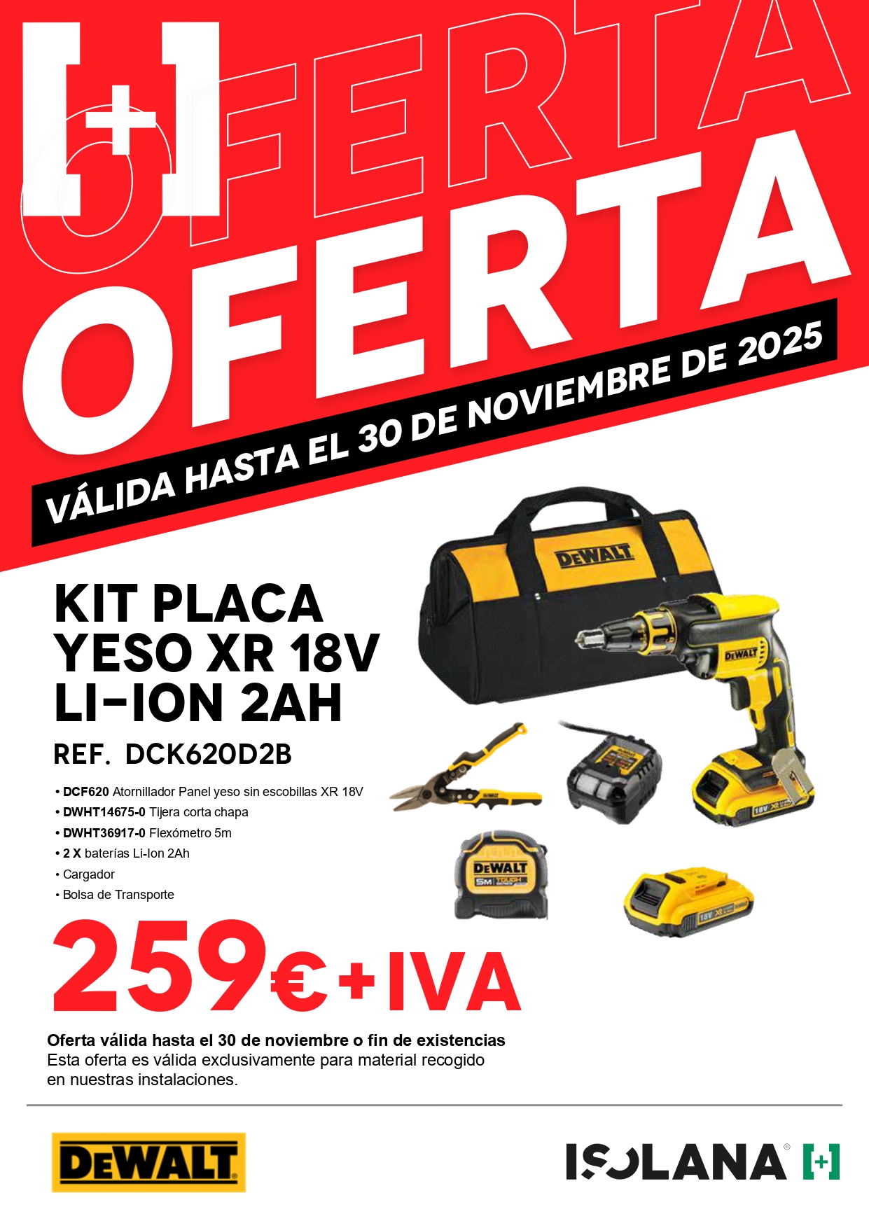 Oferta: kit placa yeso XR 18V Li-Ion 2Ah DEWALT