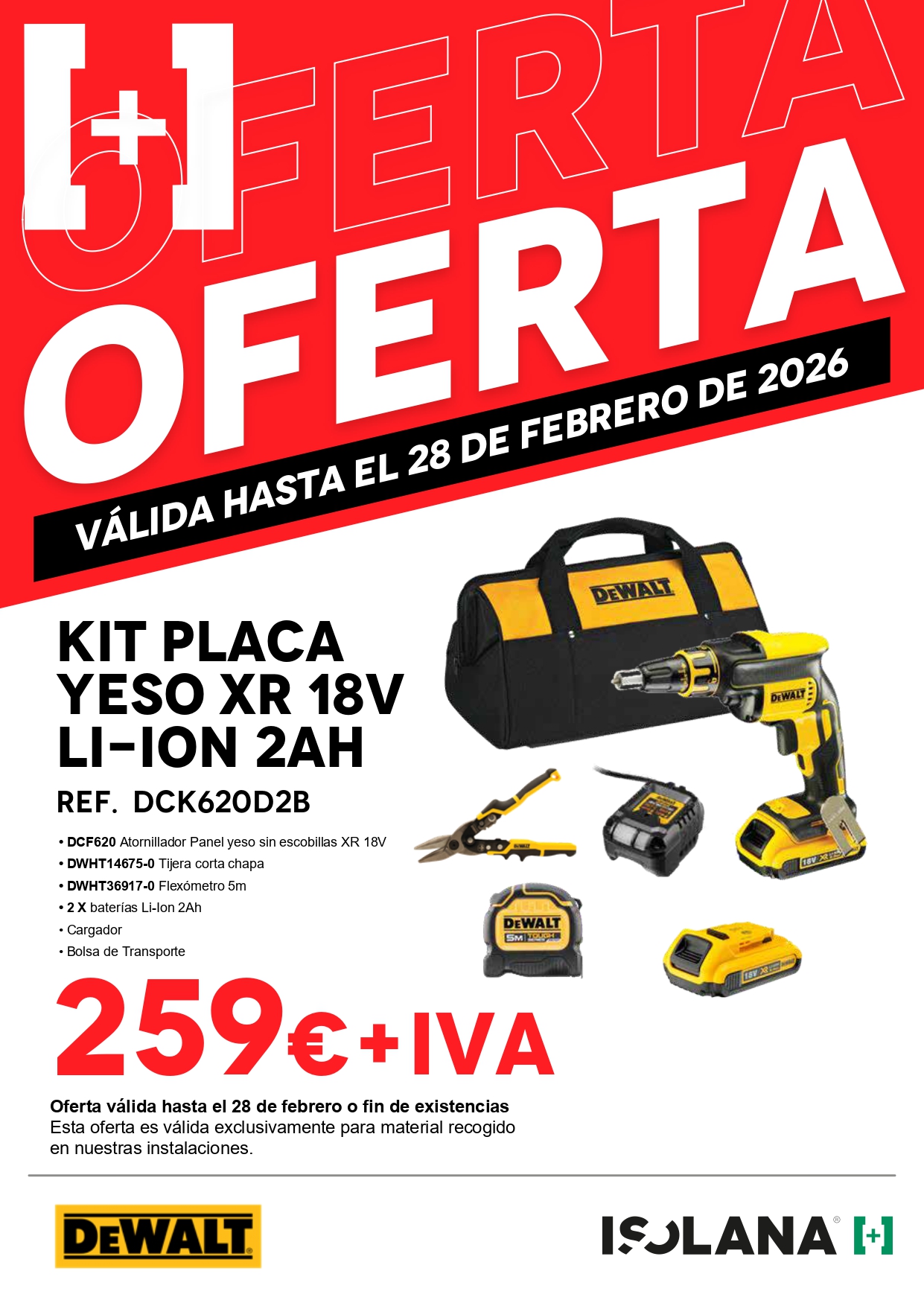 Oferta: kit placa yeso XR 18V Li-Ion 2Ah DEWALT