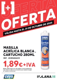 Oferta: MASILLA ACRÍLICA BLANCA, CARTUCHO 280ML
