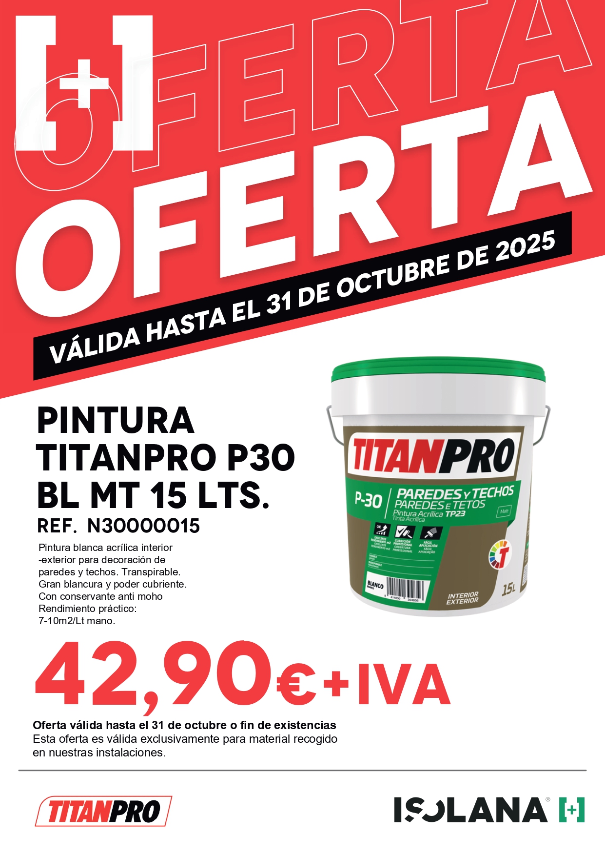 Oferta: PINTURA TITANPRO P30 BL MT 15 Lts.