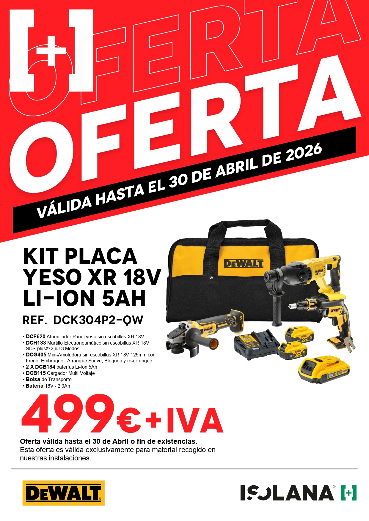 Oferta: kit placa yeso XR 18V Li-Ion 5Ah DEWALT