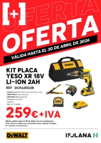 Oferta: kit placa yeso XR 18V Li-Ion 2Ah DEWALT
